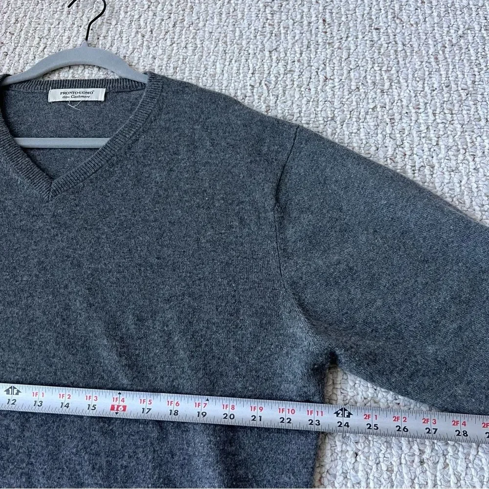 Pronto Uomo Sweater Mens Gray 100% Cashmere V Neck